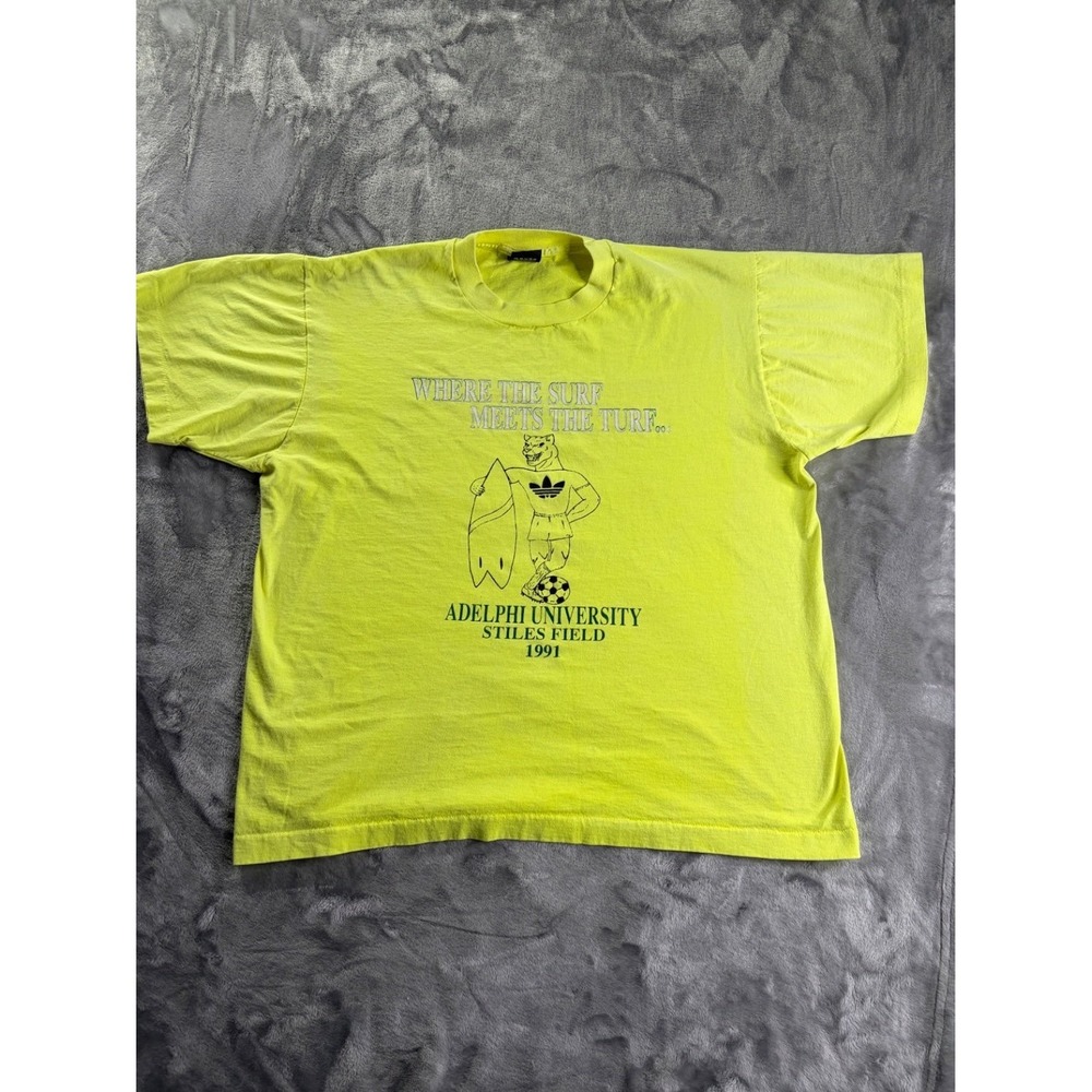 Screen Stars Best Adelphi University Soccer‎ 1991 Men's T-Shirt XL Yellow